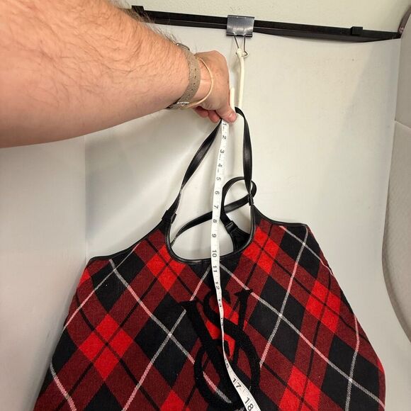 Victoria’s Secret Argyle Plaid Red Black Shopper Tote Bag VS Logo 15×11×5 - Picture 13 of 14